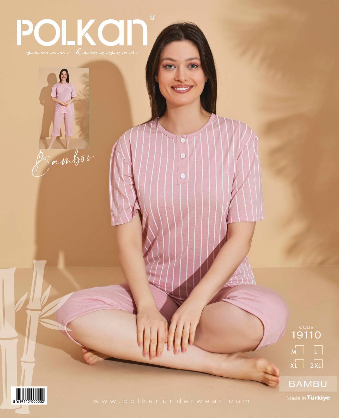 Polkan 19110 (M-L-XL-2XL) Kısa Kollu Kapri Bayan Bambu Pijama Takım 4'lü