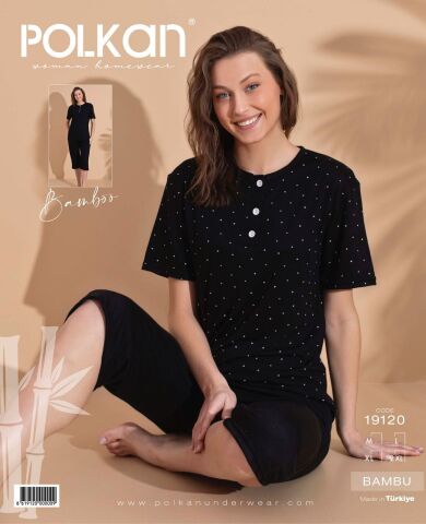 Polkan 19120 (M-L-XL-2XL) Kısa Kollu Kapri Bayan Bambu Pijama Takım 4'lü
