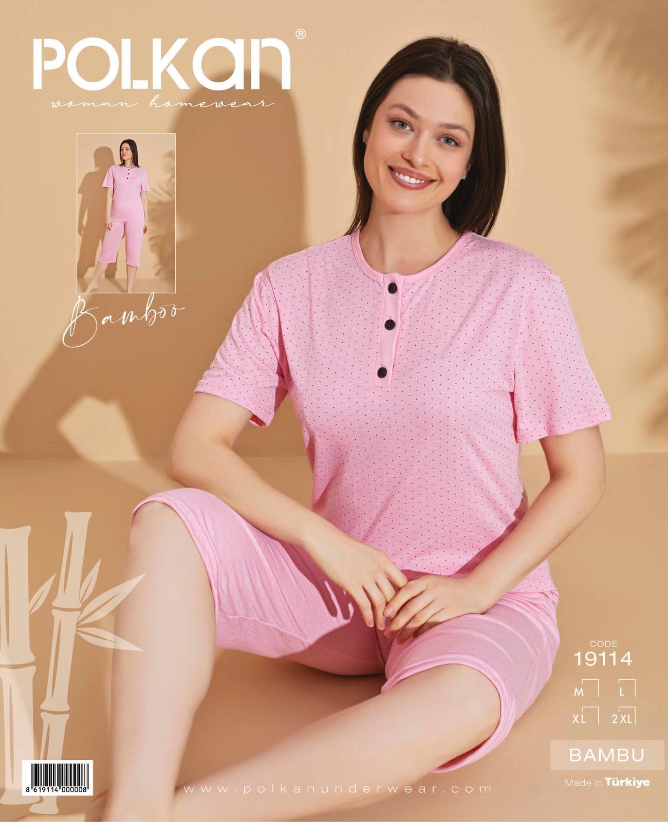 Polkan 19114 (M-L-XL-2XL) Kısa Kollu Kapri Bayan Bambu Pijama Takım 4'lü