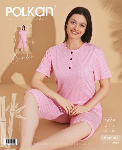 Polkan 19114 (M-L-XL-2XL) Kısa Kollu Kapri Bayan Bambu Pijama Takım 4'lü