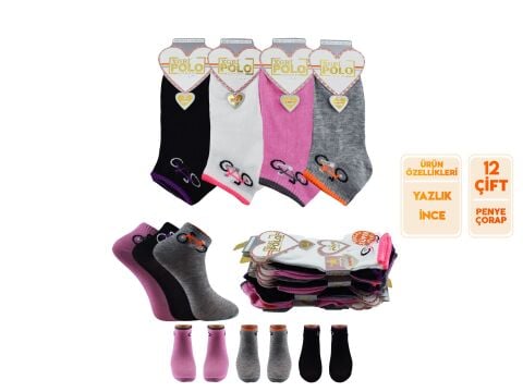 XGRİ POLO (B-E-7-2) 3'lü Bayan Penye Patik 12'li