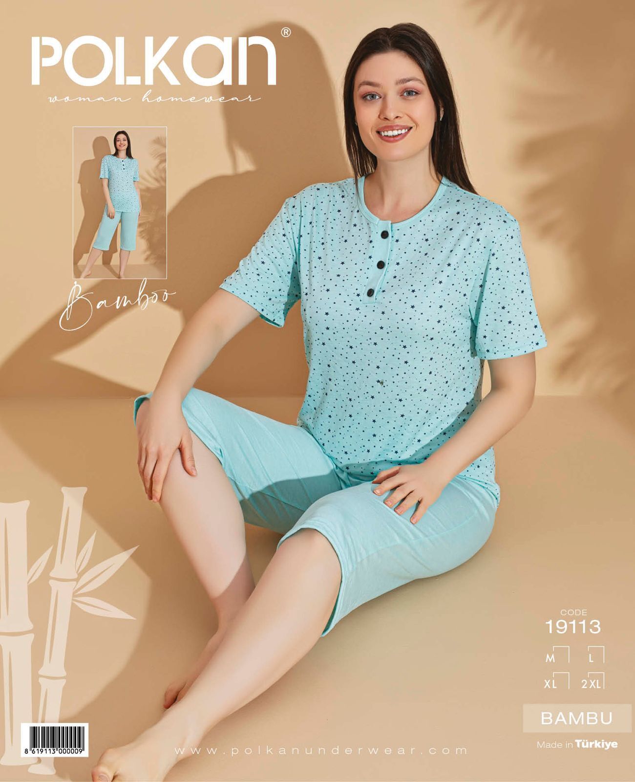 Polkan 19113 (M-L-XL-2XL) Kısa Kollu Kapri Bayan Bambu Pijama Takım 4'lü