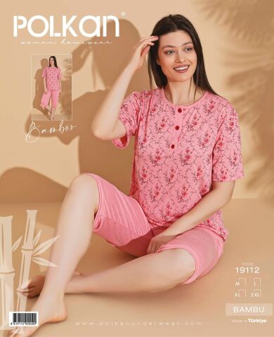 Polkan 19112 (M-L-XL-2XL) Kısa Kollu Kapri Bayan Bambu Pijama Takım 4'lü