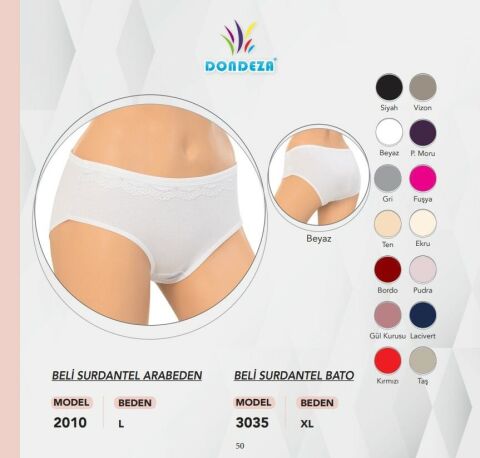 Dondeza 3035 Beli Sur Dantel XL Beden Bayan Külot 12'li