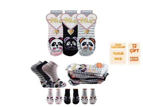 XGRİ POLO (B-E-7-6) 3'lü Bayan Penye Patik 12'li