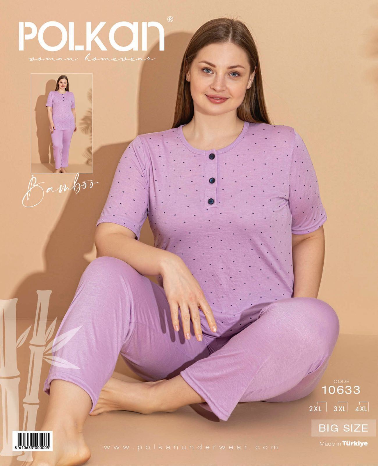 Polkan 10633 (2XL-3XL-4XL) Kısa Kollu Bayan Bambu Pijama Takım 3'lü