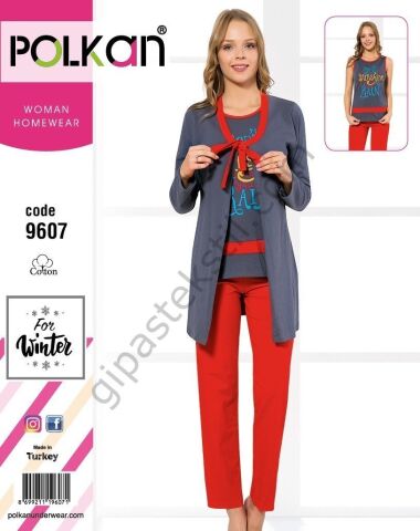 POLKAN BAYAN 3 LÜ PİJAMA TAKIMI