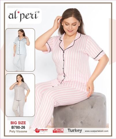 Alperi B780-26 (3XL-4XL-5XL-6XL) Bayan Kısa Kollu Pijama Takım 4'lü