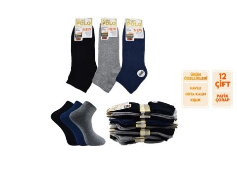 XGRİ POLO (E-E-5) Erkek Havlu Patik 12'li