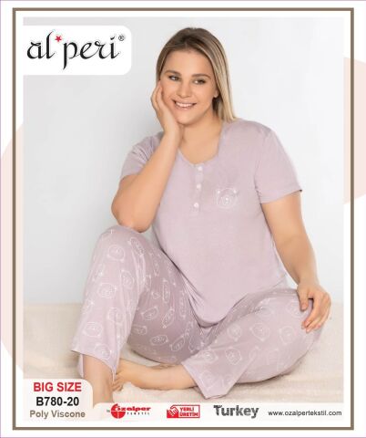 Alperi B780-20 (3XL-4XL-5XL-6XL) Bayan Kısa Kollu Pijama Takım 4'lü