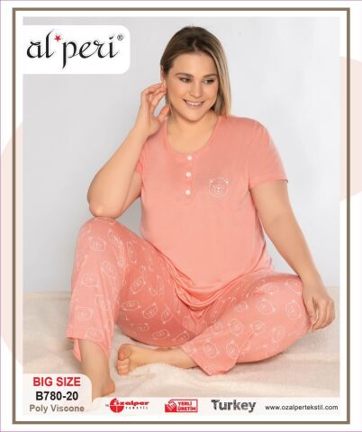 Alperi B780-20 (3XL-4XL-5XL-6XL) Bayan Kısa Kollu Pijama Takım 4'lü