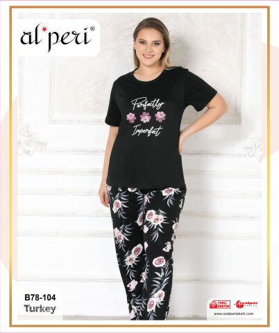 Alperi B78-104 (3XL-4XL-5XL-6XL) Bayan Kısa Kollu Pijama Takım 4'lü