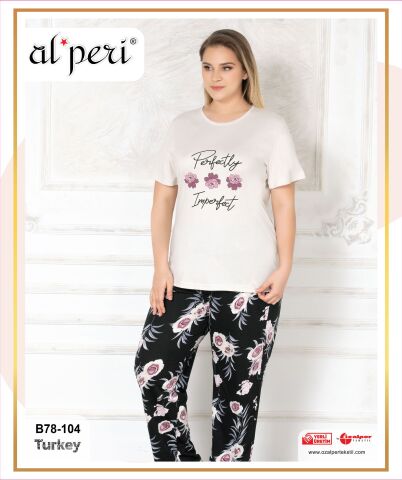 Alperi B78-104 (3XL-4XL-5XL-6XL) Bayan Kısa Kollu Pijama Takım 4'lü