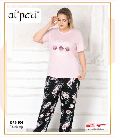 Alperi B78-104 (3XL-4XL-5XL-6XL) Bayan Kısa Kollu Pijama Takım 4'lü