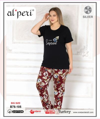 Alperi B78-105 (3XL-4XL-5XL-6XL) Bayan Kısa Kollu Pijama Takım 4'lü