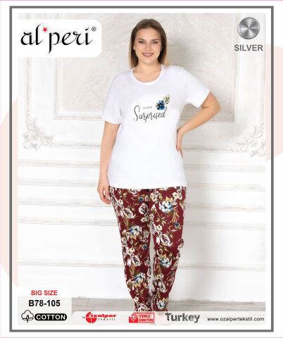Alperi B78-105 (3XL-4XL-5XL-6XL) Bayan Kısa Kollu Pijama Takım 4'lü