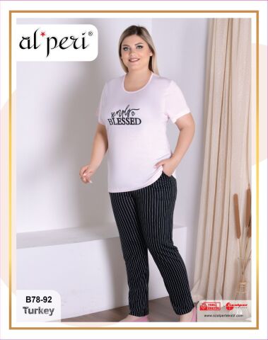 Alperi B78-92 (3XL-4XL-5XL-6XL) Bayan Kısa Kollu Pijama Takım 4'lü