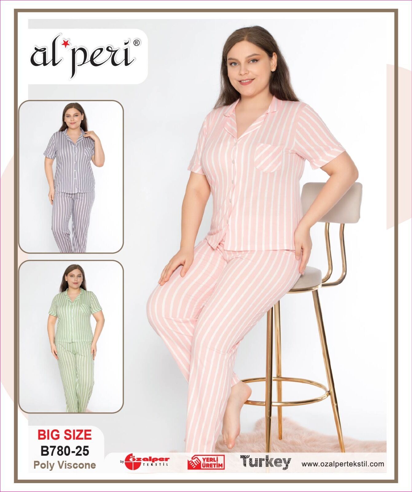 Alperi B780-25 (3XL-4XL-5XL-6XL) Bayan Kısa Kollu Pijama Takım 4'lü