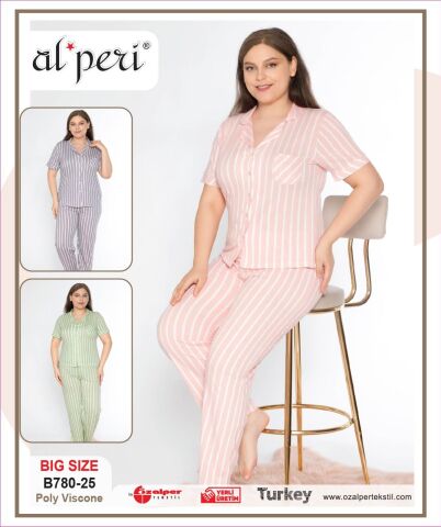Alperi B780-25 (3XL-4XL-5XL-6XL) Bayan Kısa Kollu Pijama Takım 4'lü