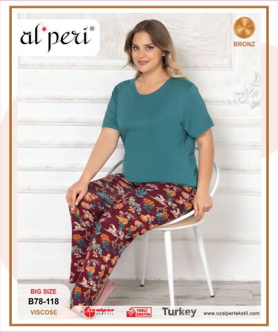 Alperi B78-118 (3XL-4XL-5XL-6XL) Bayan Kısa Kollu Pijama Takım 4'lü