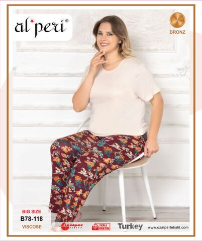 Alperi B78-118 (3XL-4XL-5XL-6XL) Bayan Kısa Kollu Pijama Takım 4'lü