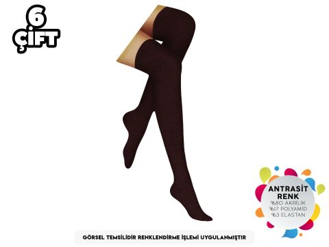 Şirin 5140 Kahve Yün Akrilik Bayan Diz Üstü Çorap 6'lı