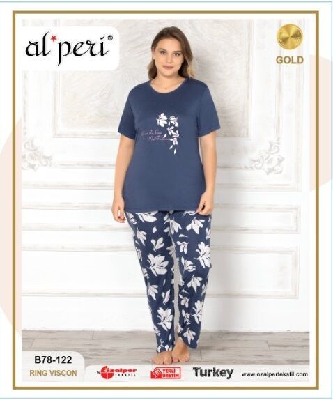 Alperi B78-122 (3XL-4XL-5XL-6XL) Bayan Kısa Kollu Pijama Takım 4'lü