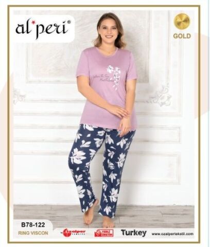 Alperi B78-122 (3XL-4XL-5XL-6XL) Bayan Kısa Kollu Pijama Takım 4'lü