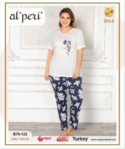 Alperi B78-122 (3XL-4XL-5XL-6XL) Bayan Kısa Kollu Pijama Takım 4'lü