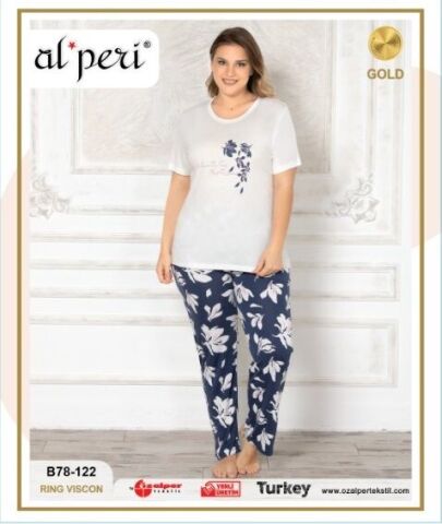 Alperi B78-122 (3XL-4XL-5XL-6XL) Bayan Kısa Kollu Pijama Takım 4'lü