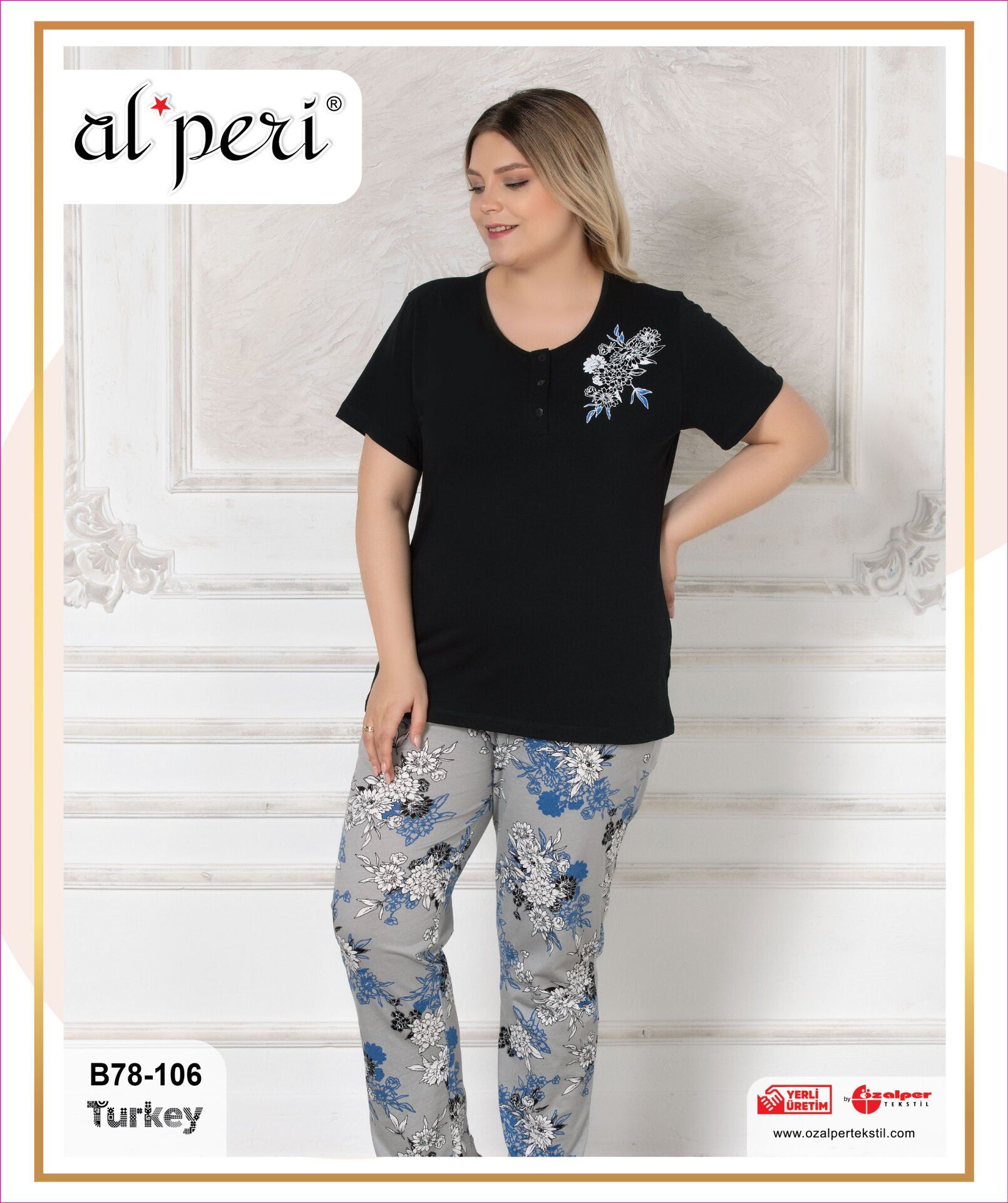Alperi B78-106 (3XL-4XL-5XL-6XL) Bayan Kısa Kollu Pijama Takım 4'lü