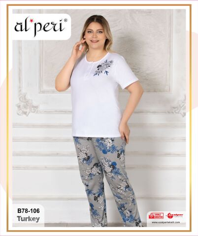 Alperi B78-106 (3XL-4XL-5XL-6XL) Bayan Kısa Kollu Pijama Takım 4'lü