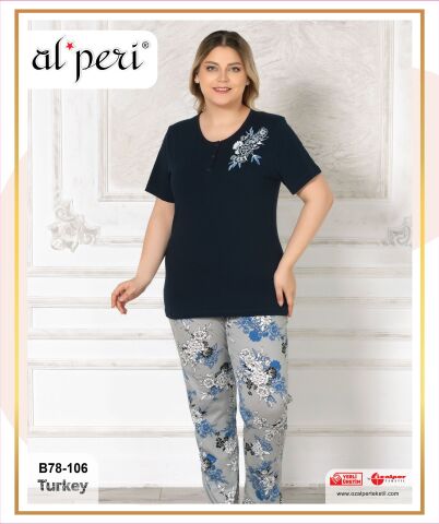 Alperi B78-106 (3XL-4XL-5XL-6XL) Bayan Kısa Kollu Pijama Takım 4'lü