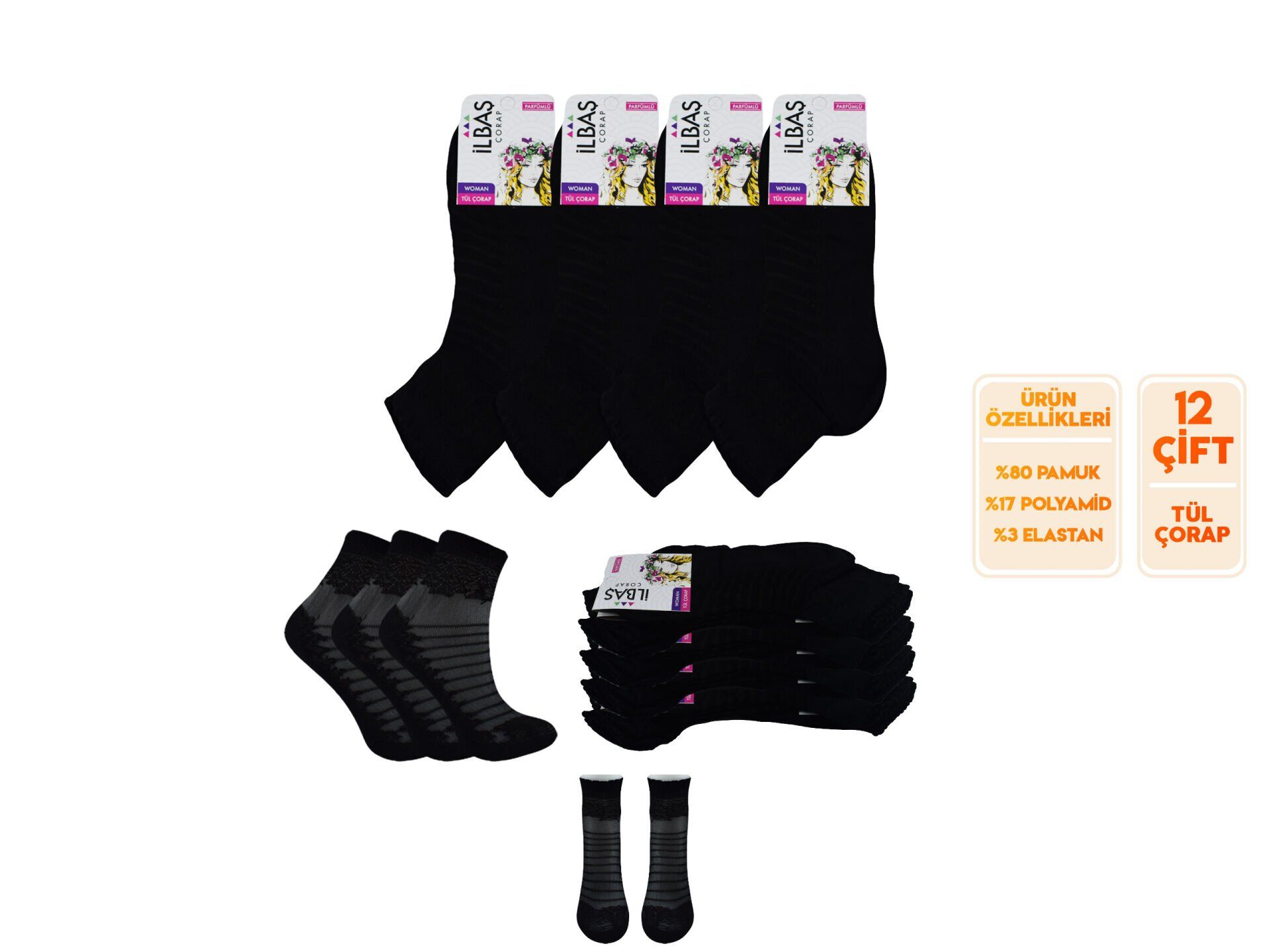 İlbaş 1-2 Bayan Tül Patik 12'li