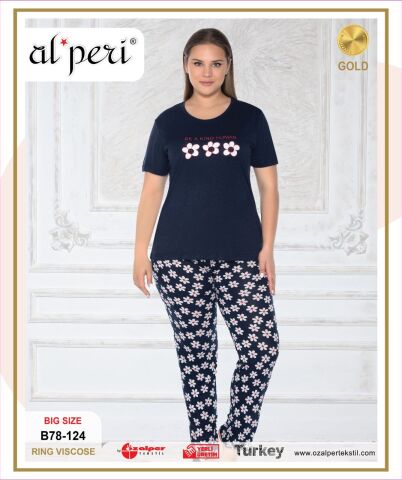 Alperi B78-124 (3XL-4XL-5XL-6XL) Bayan Kısa Kollu Pijama Takım 4'lü