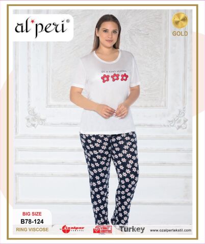 Alperi B78-124 (3XL-4XL-5XL-6XL) Bayan Kısa Kollu Pijama Takım 4'lü