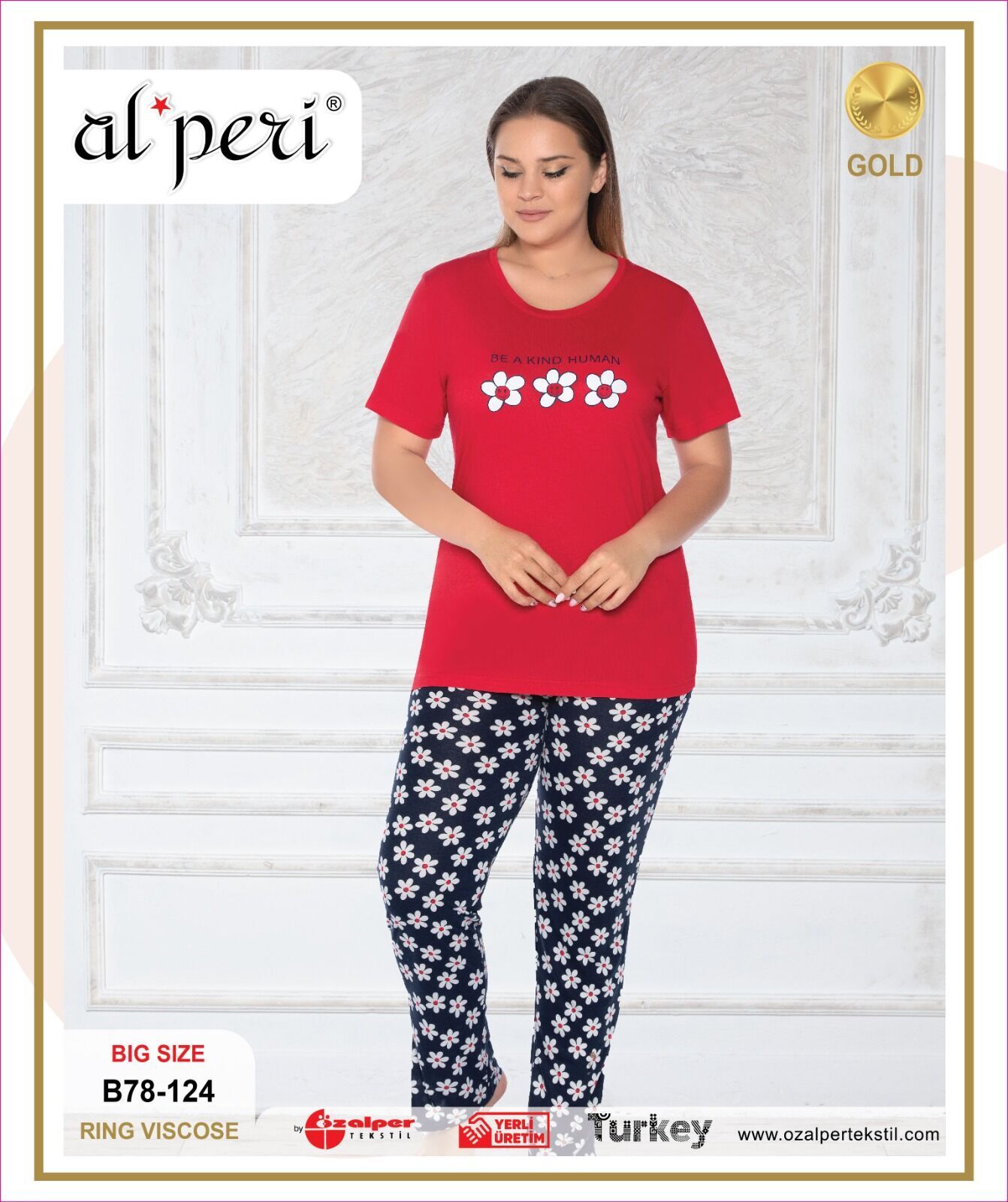 Alperi B78-124 (3XL-4XL-5XL-6XL) Bayan Kısa Kollu Pijama Takım 4'lü