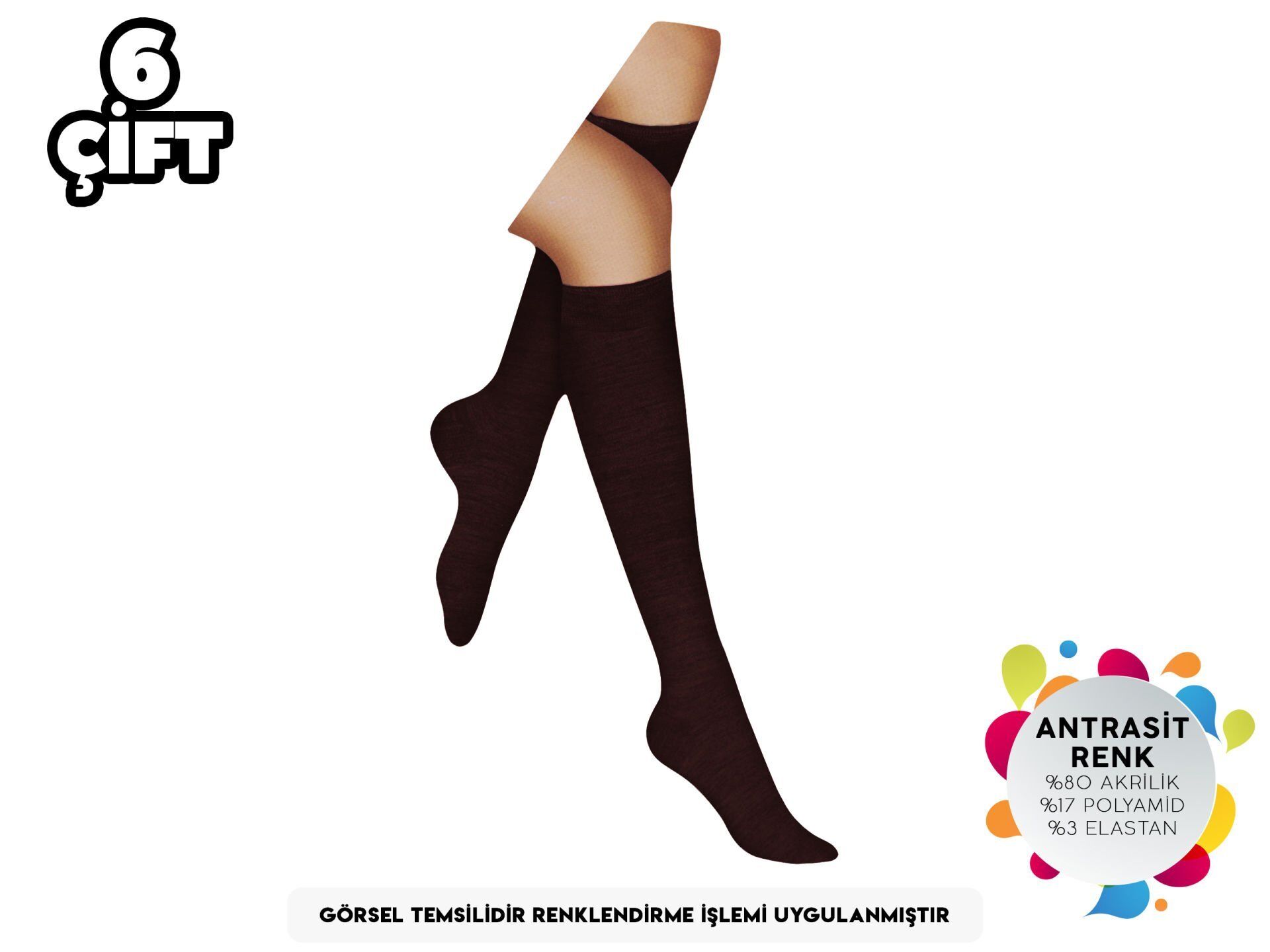 Şirin 5110 Kahve Yün Akrilik Bayan Diz Altı Çorap 6'lı