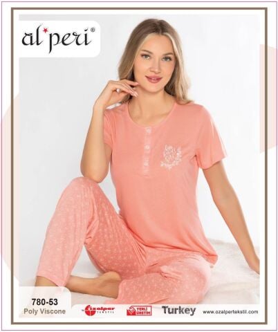 Alperi 780-53 (M-L-XL-XXL) Bayan Kısa Kollu Pijama Takım 4'lü
