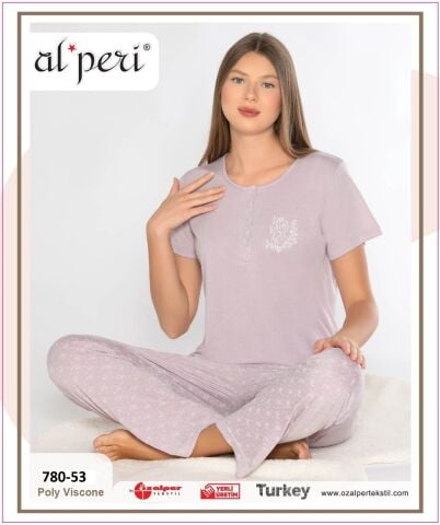 Alperi 780-53 (M-L-XL-XXL) Bayan Kısa Kollu Pijama Takım 4'lü