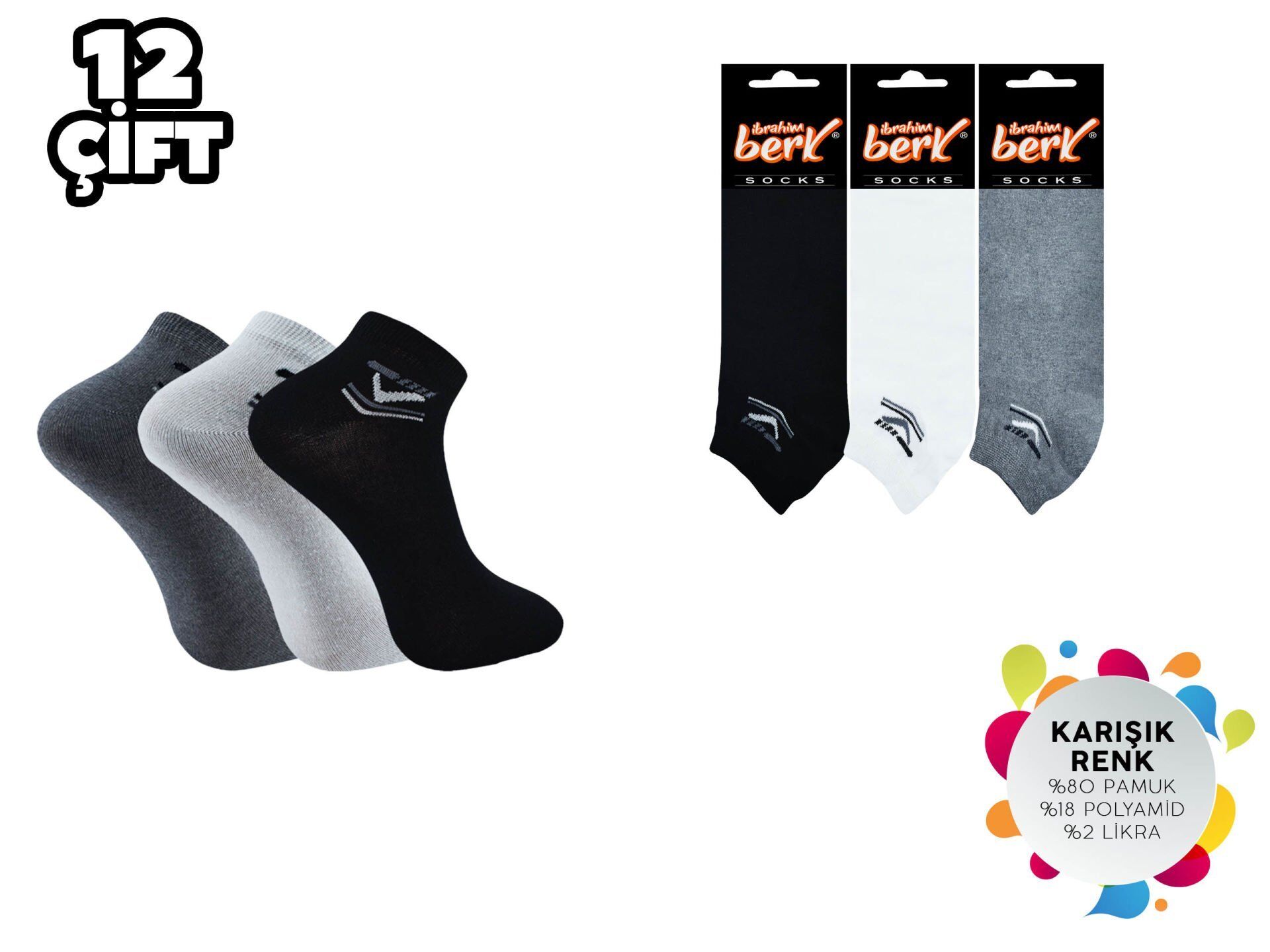 İbrahim Berk 11-30 Erkek Likralı Patik Çorap 12'li