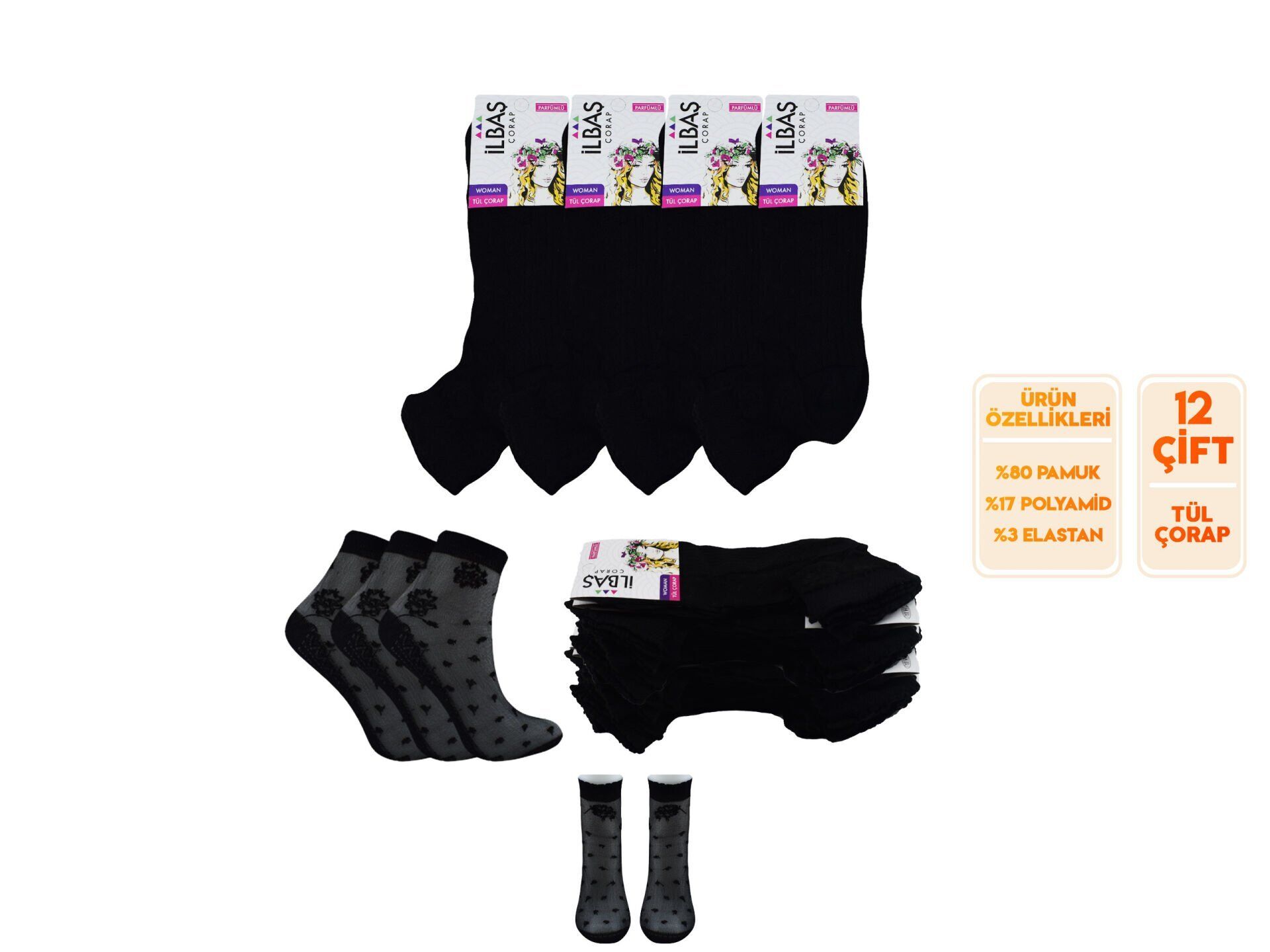 İlbaş 1-10 Bayan Tül Patik 12'li
