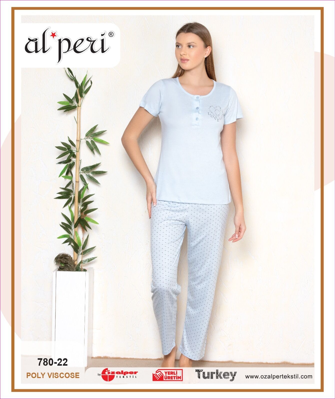 Alperi 780-22 (M-L-XL-XXL) Bayan Kısa Kollu Pijama Takım 4'lü