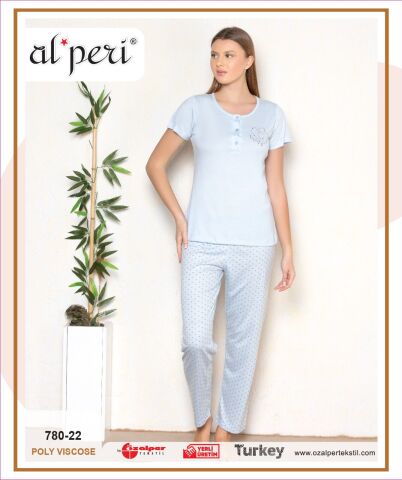 Alperi 780-22 (M-L-XL-XXL) Bayan Kısa Kollu Pijama Takım 4'lü