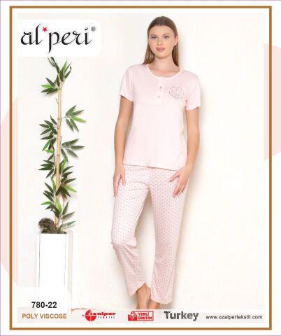 Alperi 780-22 (M-L-XL-XXL) Bayan Kısa Kollu Pijama Takım 4'lü