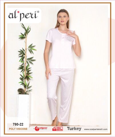 Alperi 780-22 (M-L-XL-XXL) Bayan Kısa Kollu Pijama Takım 4'lü