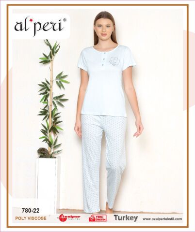 Alperi 780-22 (M-L-XL-XXL) Bayan Kısa Kollu Pijama Takım 4'lü