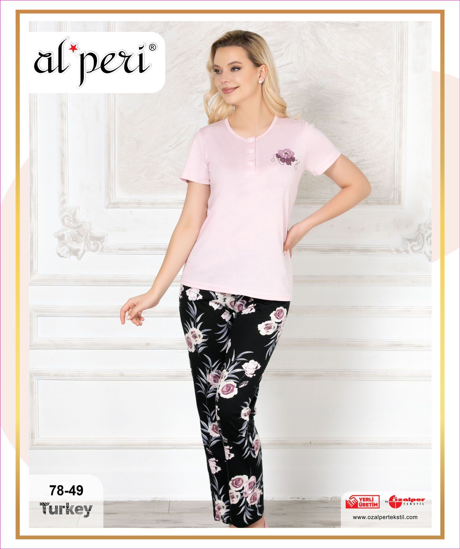 Alperi 78-49 (M-L-XL-XXL) Bayan Kısa Kollu Pijama Takım 4'lü