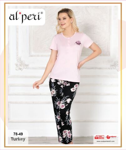 Alperi 78-49 (M-L-XL-XXL) Bayan Kısa Kollu Pijama Takım 4'lü