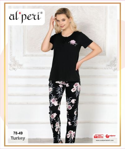 Alperi 78-49 (M-L-XL-XXL) Bayan Kısa Kollu Pijama Takım 4'lü